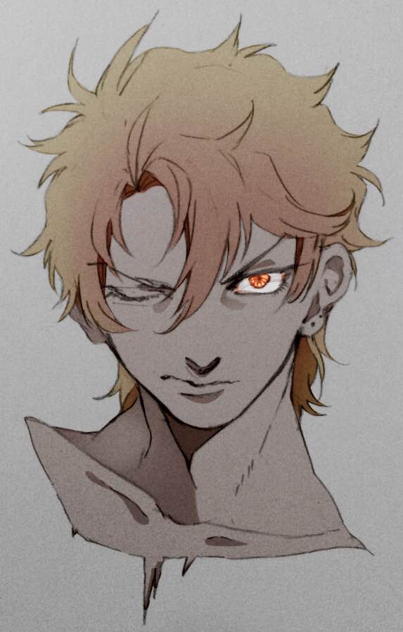 1boy, blonde_hair, dio_brando, gradient_background, jirou_(satsuma0083), jojo_no_kimyou_na_bouken, male_focus, one_eye_closed