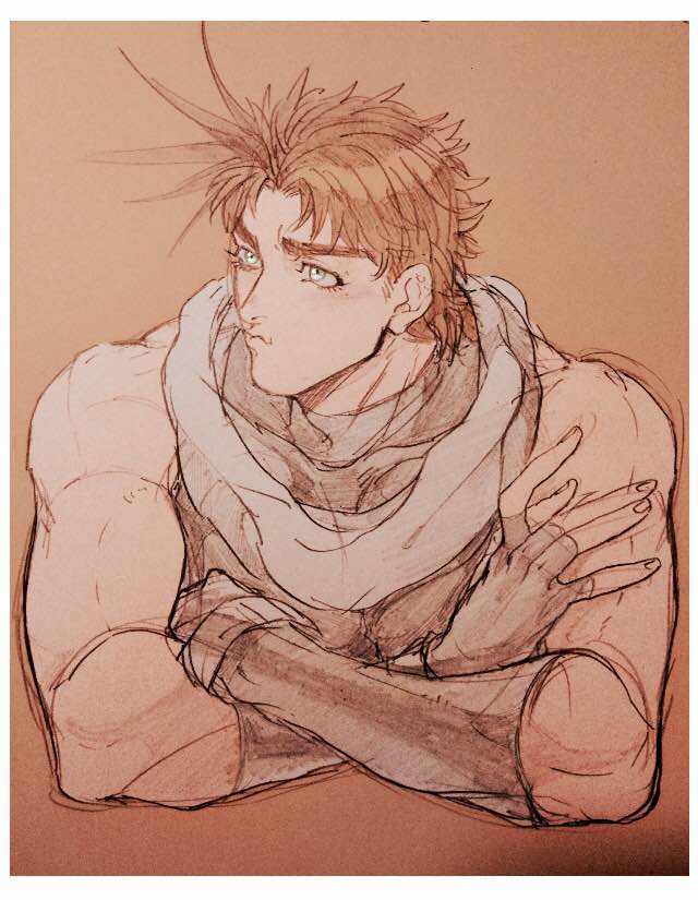 1boy, brown_hair, fingerless_gloves, gloves, gradient_background, jirou_(satsuma0083), jojo_no_kimyou_na_bouken, joseph_joestar