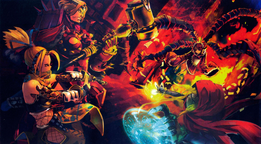 4girls, apron, armor, arthropod_girl, blonde_hair, bodystocking, entoma_vasilissa_zeta, evileye_(overlord)