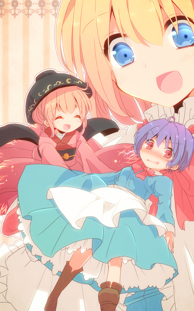 2girls, alice_margatroid, aoi_(annbi), blonde_hair, blue_eyes, blush, bow, bowl