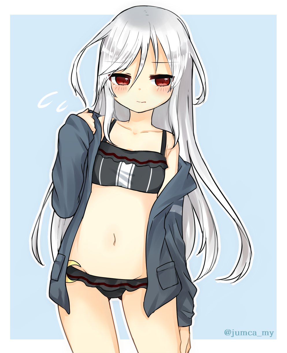 10s, 1girl, adapted_costume, bad_id, bad_twitter_id, bikini, black_bikini, blush