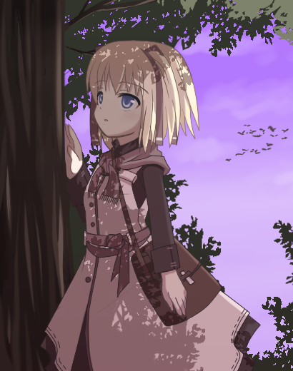 1girl, bag, blonde_hair, blue_eyes, female_focus, hizakura_mio, original, ribbon