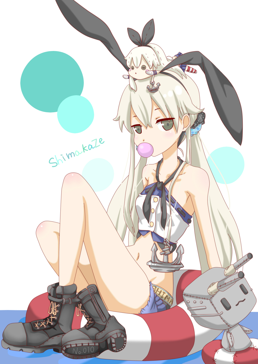 10s, 1girl, absurdres, adapted_costume, alternate_hairstyle, anchor_hair_ornament, bare_shoulders, black_hair