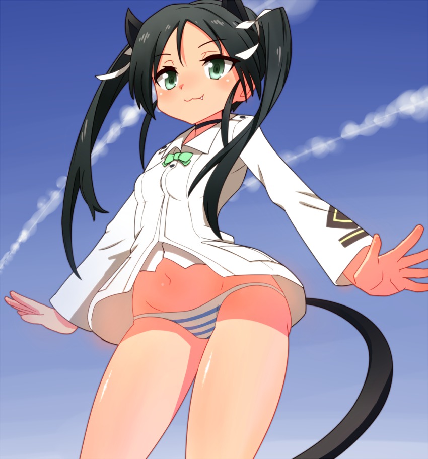 1girl, :3, animal_ears, aqua_eyes, bad_id, bad_pixiv_id, black_hair, blue_sky
