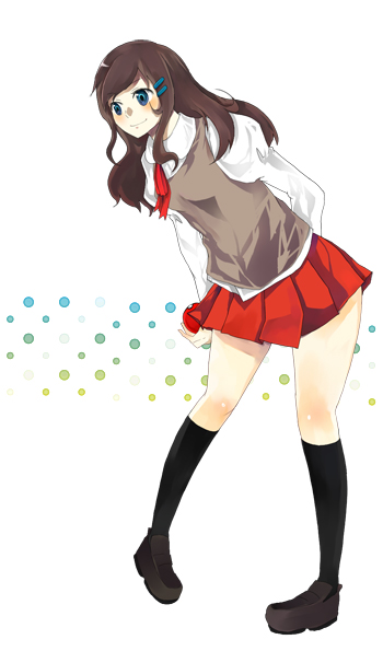 1girl, bad_id, bad_pixiv_id, blue_eyes, brown_hair, female_focus, hair_ornament, hairclip, holding, holding_poke_ball, lass_(pokemon), lass_(pokemon_dppt), long_hair, nintendo, npc_trainer, poke_ball, pokemon, skirt, socks, solo, yoshi_kichi