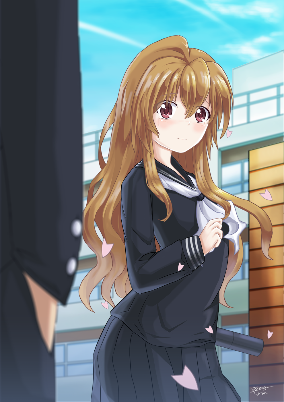 1girl, aisaka_taiga, black_serafuku, brown_eyes, brown_hair, female_focus, highres, long_hair