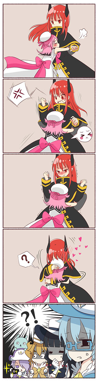 1boy, 5girls, aoi_(houkago_no_pleiades), blonde_hair, blue_hair, blush, bottle_(x890264), camera