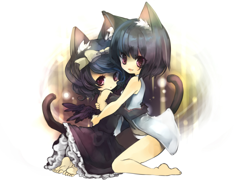 animal_ears, bad_id, bad_pixiv_id, barefoot, cat_ears, cat_tail, chibi, feet