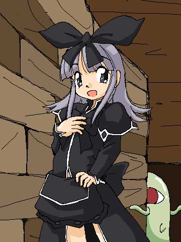 1girl, bow, coopa, dress, druaga_no_tou, eavesdropping, female_focus, hair_bow