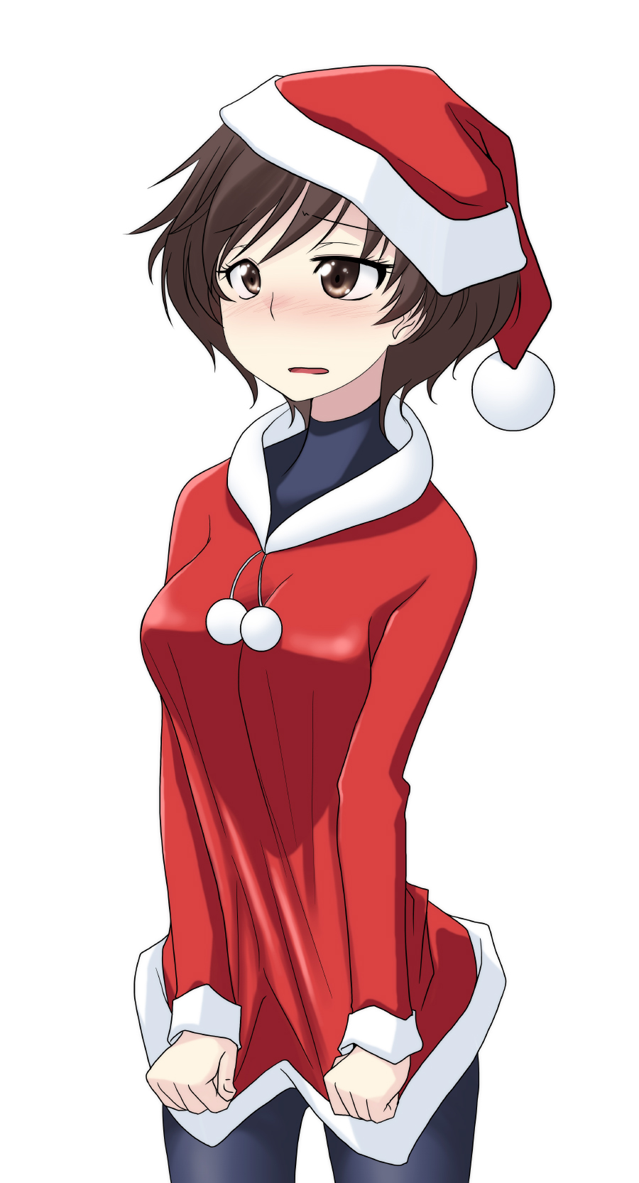 10s, 1girl, akiyama_yukari, black_pantyhose, blush, brown_eyes, brown_hair, commentary