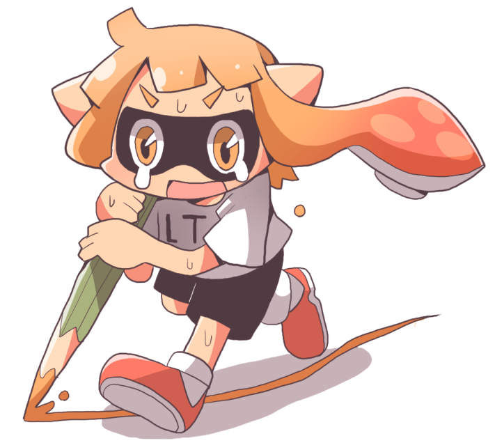1girl, bad_id, bad_twitter_id, chibi, clothes_writing, commentary, female_focus, inkling