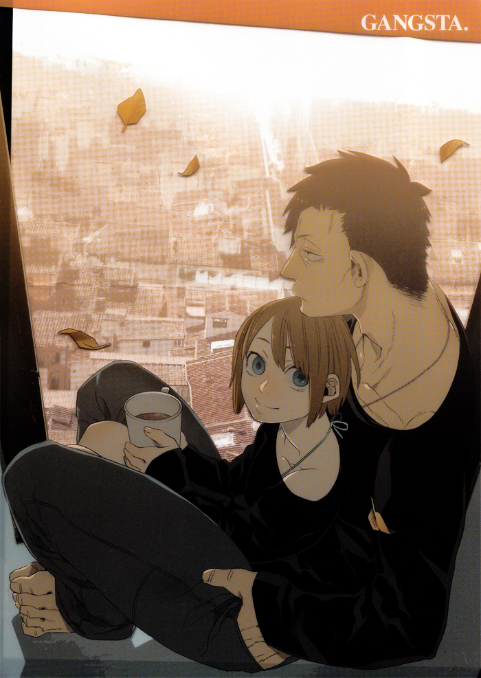 10s, 1boy, 1girl, age_difference, barefoot, black_hair, black_shirt, brown_hair