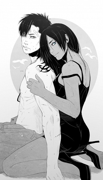 10s, 1boy, 1girl, alex_benedetto, black_hair, dark_skin, dress, gangsta