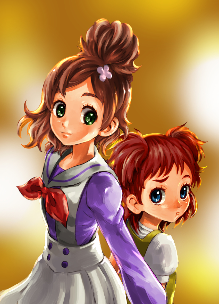 2girls, absurdres, go!_princess_precure, gradient_background, haruno_haruka, haruno_momoka, highres, multiple_girls