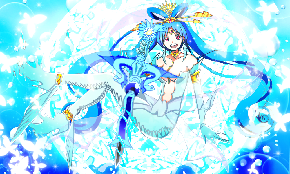 1girl, anklet, blue_hair, blue_theme, bug, butterfly, choker, chouhana