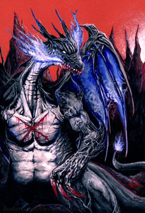 10s, acrylic_paint_(medium), aleksi_remes, blood, charizard, dragon, dragon_wings, fire