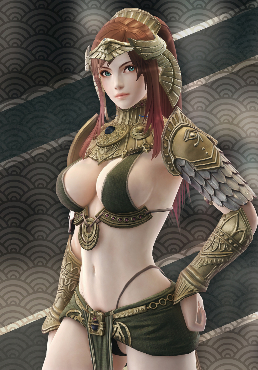 1girl, 3d, absurdres, ancient_egyptian, ancient_egyptian_clothes, arm_at_side, armor, bikini_armor