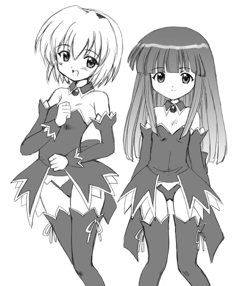 00s, 2girls, angel_mort, aoyama_reo, bare_shoulders, blush, choker, detached_collar