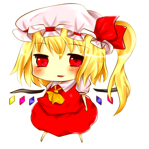 1girl, chibi, female_focus, flandre_scarlet, hat, lowres, red_eyes, simple_background