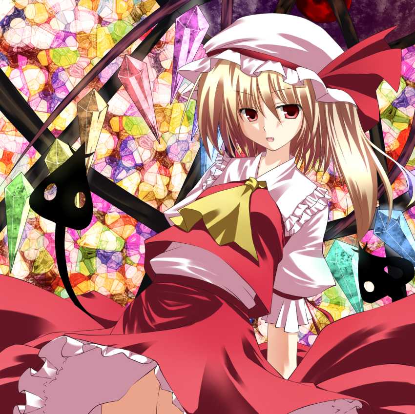 1girl, bad_id, bad_pixiv_id, blonde_hair, blouse, collared_shirt, female_focus, flandre_scarlet