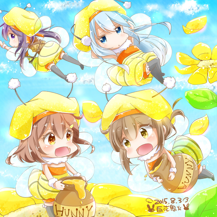 10s, 4girls, akatsuki_(kancolle), antennae, bad_id, bad_pixiv_id, bee, bee_costume
