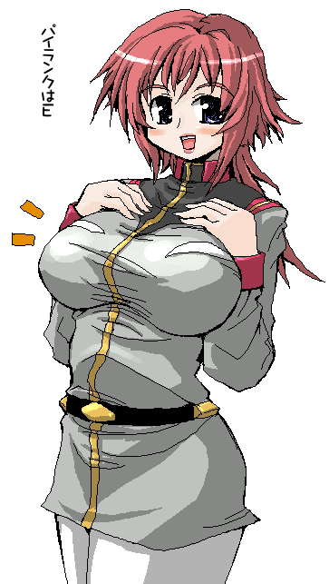 1girl, blue_eyes, breasts, female_focus, gundam, gundam_side_story:_from_place_beyond_the_blaze, hirowa_nagi, large_breasts