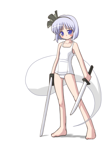 1girl, akase_rai, dual_wielding, female_focus, hitodama, holding, katana, konpaku_youmu