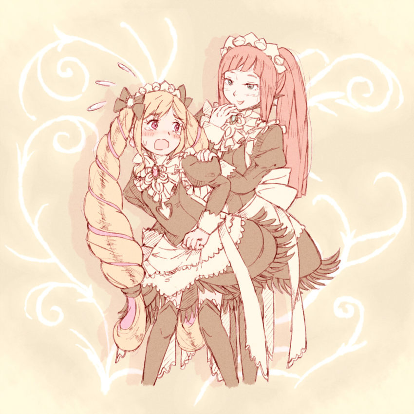 2girls, blonde_hair, blush, breasts, brown_hair, elise_(fire_emblem), felicia_(fire_emblem), female_focus