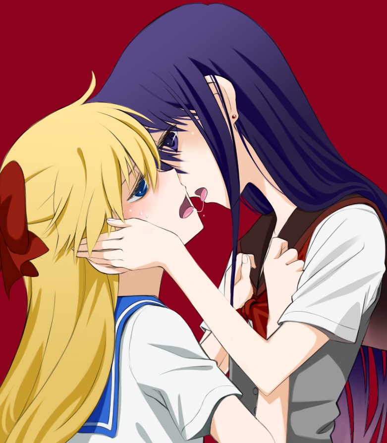 2girls, after_kiss, aino_minako, bad_id, bad_pixiv_id, bishoujo_senshi_sailor_moon, black_hair, blonde_hair