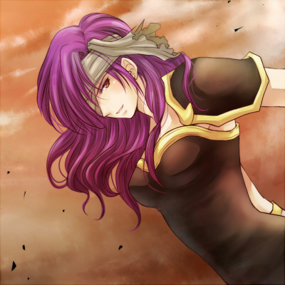 1girl, eyepatch, female_focus, fire_emblem, fire_emblem:_archanea_saga, fire_emblem:_new_mystery_of_the_emblem, gradient_background, long_hair, lowres, malice_(fire_emblem), mikirin_ap, nintendo, purple_hair, solo