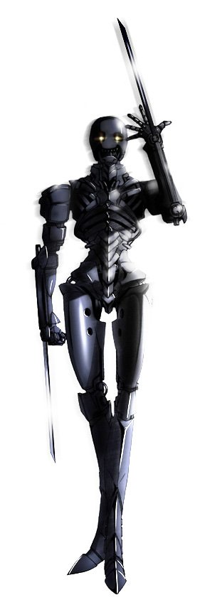 arm_blade, blame!, cyborg, full_body, glowing, glowing_eyes, looking_at_viewer, mechabare