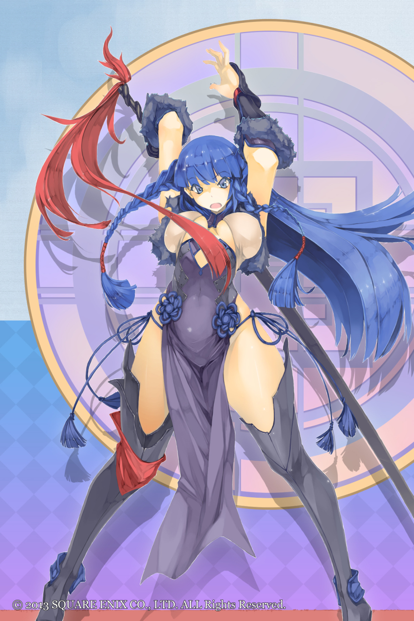 10s, 1girl, 2013, black_thighhighs, blue_eyes, blue_hair, braid, breasts