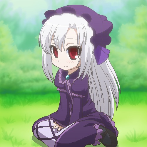 00s, albino, awa, blush, child, gothic_lolita, grass, hat