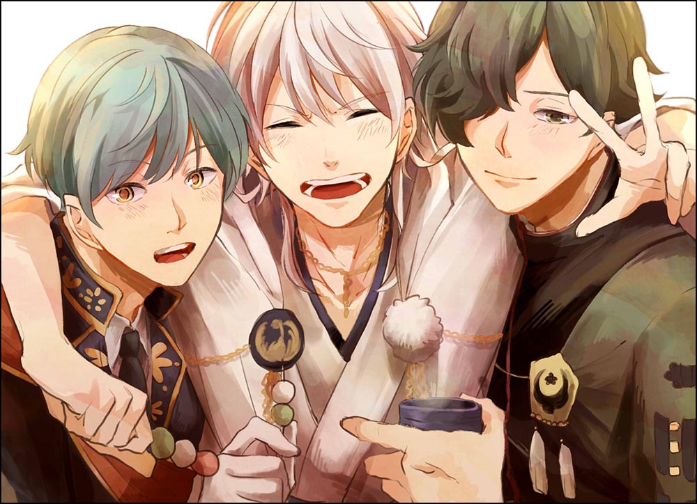 10s, 3boys, ^_^, aqua_hair, bad_id, bad_pixiv_id, cheji, closed_eyes