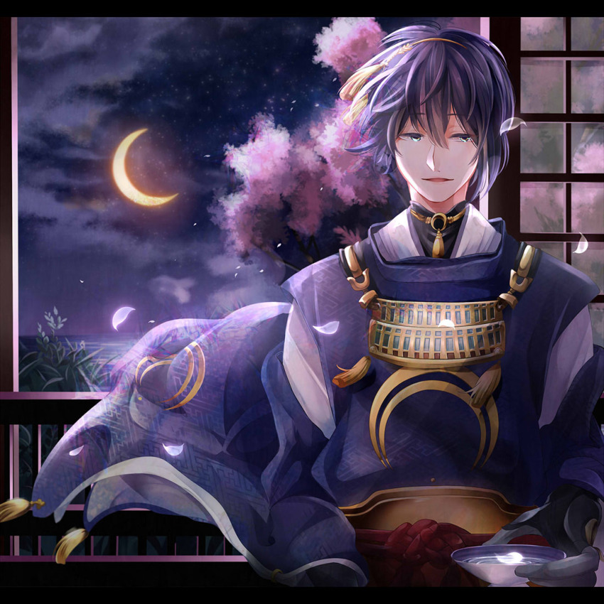 10s, 1boy, bad_id, bad_pixiv_id, black_hair, blue_eyes, cheji, cherry_blossoms