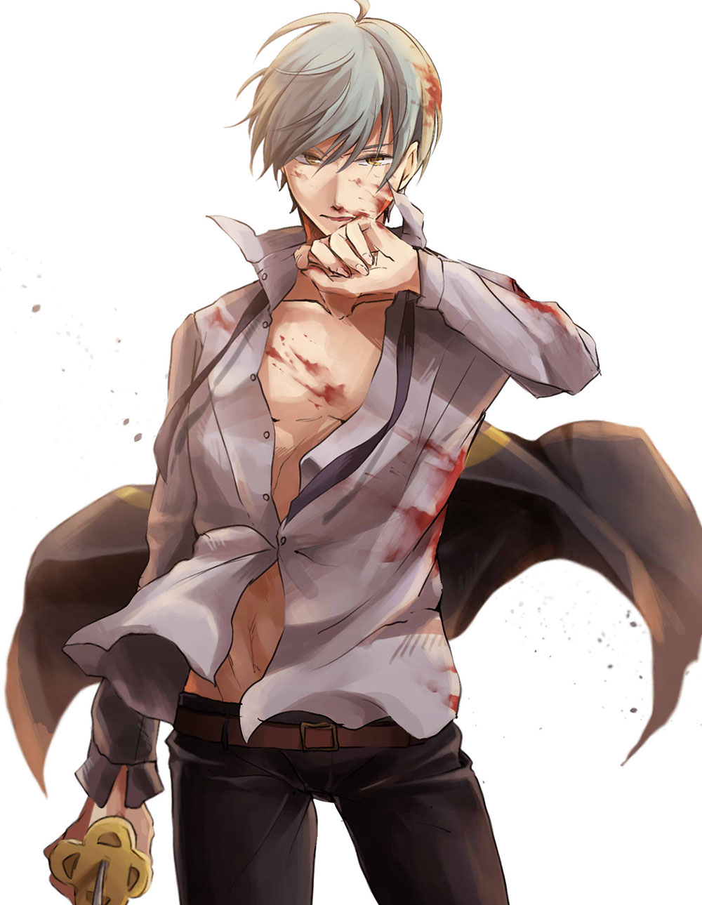 10s, 1boy, bad_id, bad_pixiv_id, blood, blood_on_face, blue_hair, cheji
