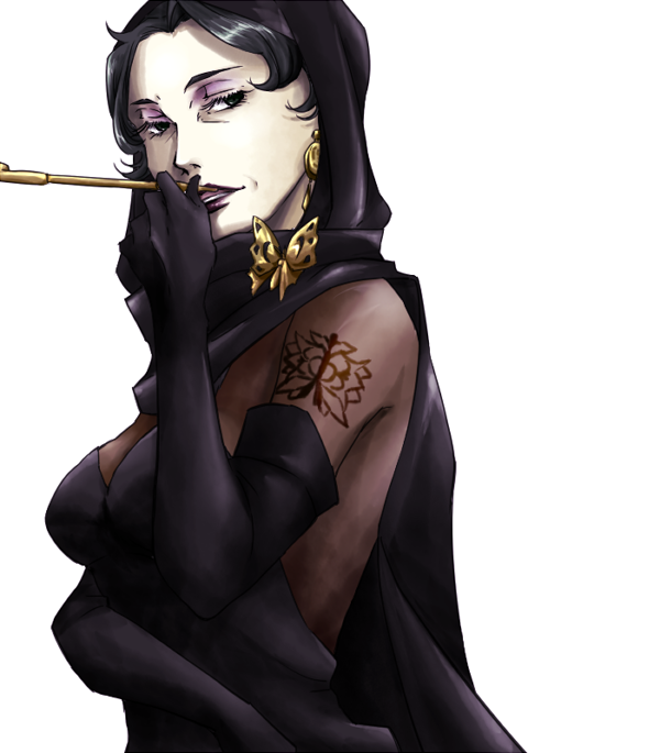 1girl, ace_attorney, black_hair, dee_vasquez, elbow_gloves, eyeshadow, female_focus, gloves