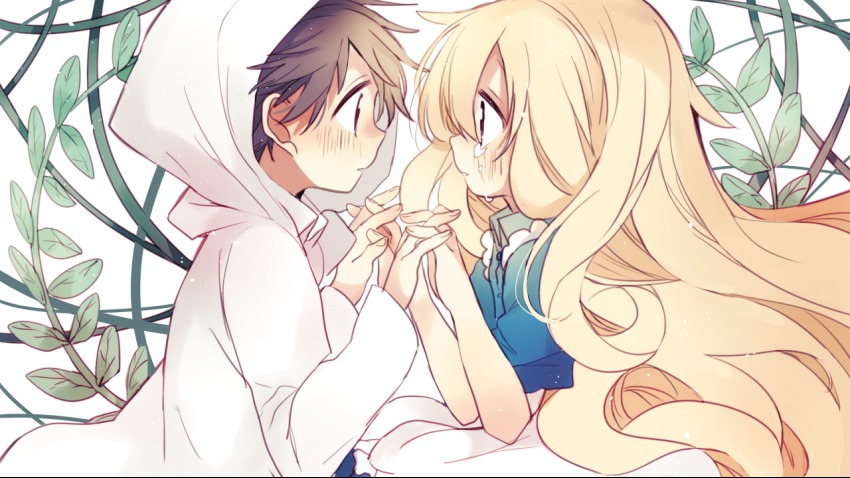 1boy, 1girl, aged_down, bad_id, bad_pixiv_id, blonde_hair, brown_hair, cable