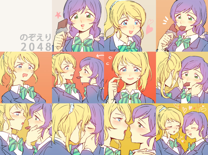 10s, 2girls, 31, 31_(bluesan), ayase_eli, bad_id, bad_pixiv_id, blonde_hair