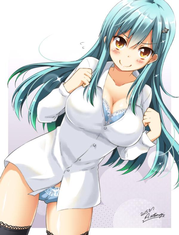 >:), 10s, 1girl, 2015, bad_id, bad_twitter_id, black_thighhighs, blue_bra