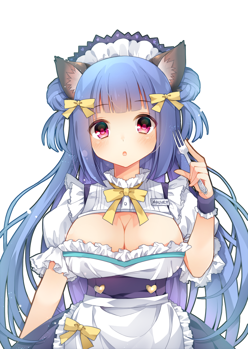 1girl, :o, animal_ears, apron, artist_name, bad_id, bad_pixiv_id, blue_hair