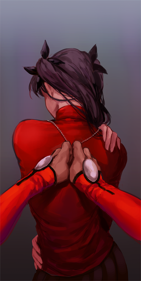 1boy, 1girl, archer_(fate), bad_id, bad_pixiv_id, brown_hair, dark-skinned_male, dark_skin