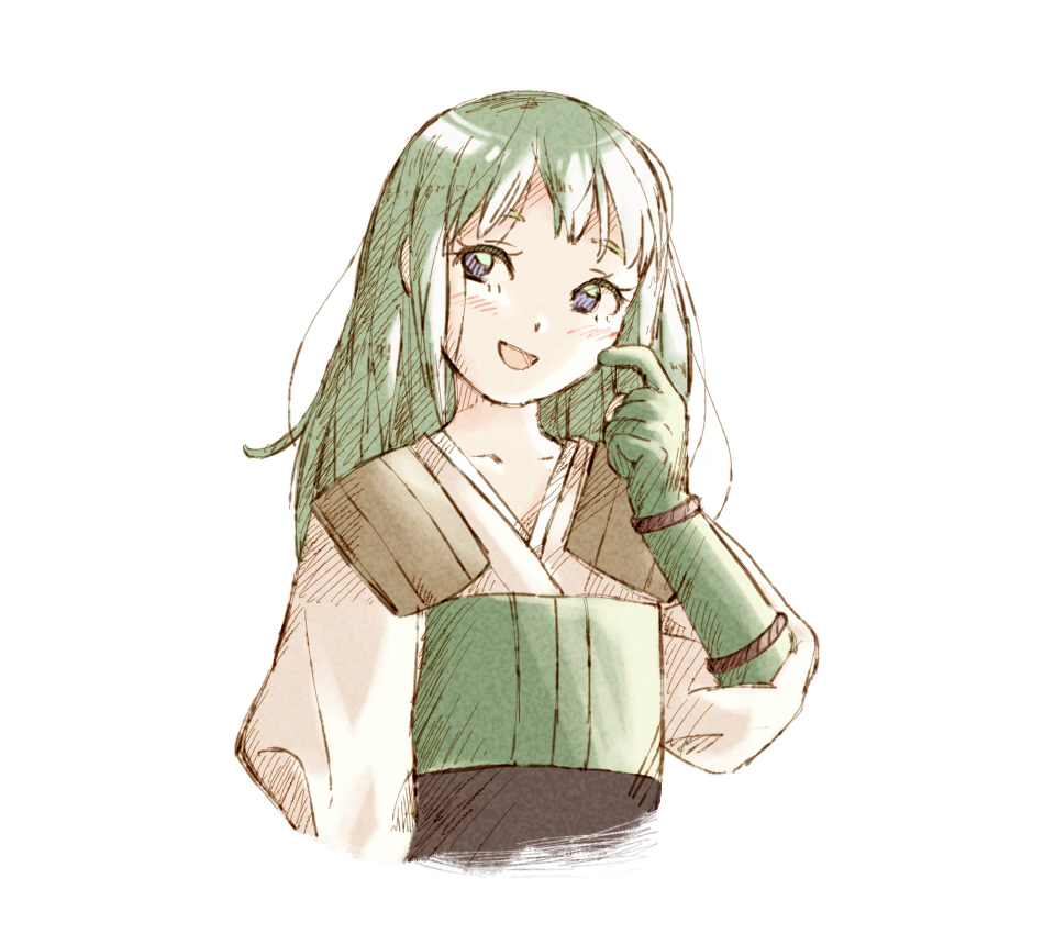 1girl, blue_eyes, female_focus, fire_emblem, fire_emblem_fates, gloves, green_hair, hair_down
