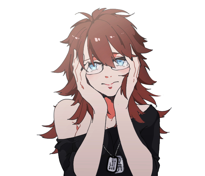 10s, 1girl, bad_id, bad_pixiv_id, dog_tags, female_focus, gangsta, ginger_(gangsta), glasses, red_hair, simple_background, solo, upper_body, white_background, yoshida_(yooosida)