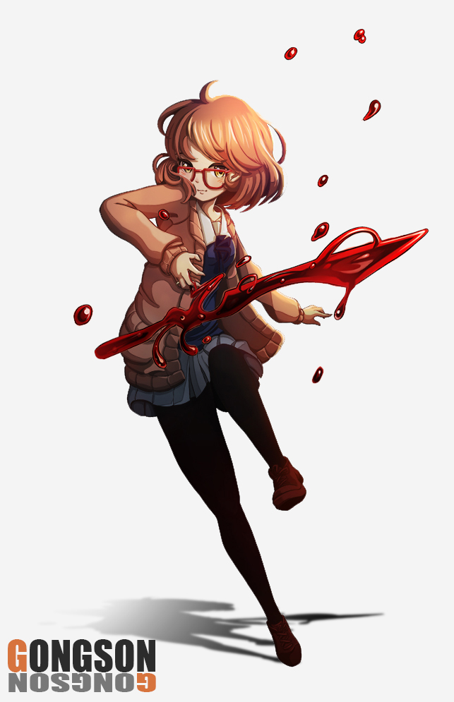 10s, 1girl, black_pantyhose, blood, blue_skirt, blush, brown_shoes, cardigan