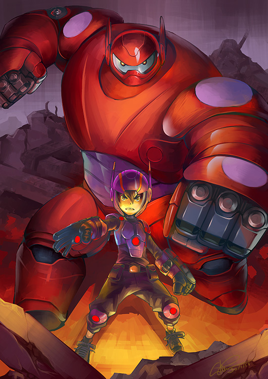1boy, baymax, big_hero_6, disney, gradient_background, hiro_hamada, longjunt, marvel