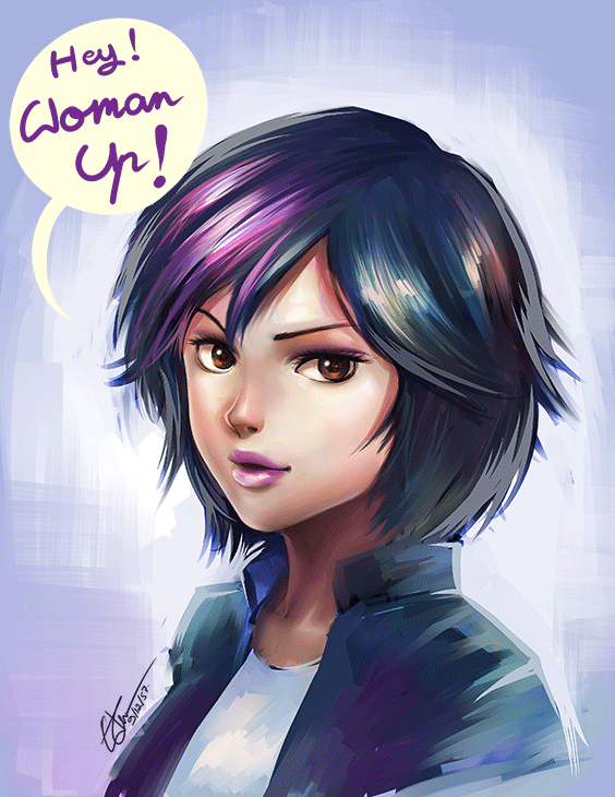 1girl, big_hero_6, disney, female_focus, gogo_tomago, gradient_background, longjunt, marvel, solo