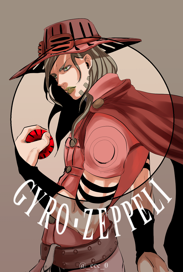 1boy, bad_id, bad_tumblr_id, ball, cape, character_name, cowboy_hat, fingerless_gloves