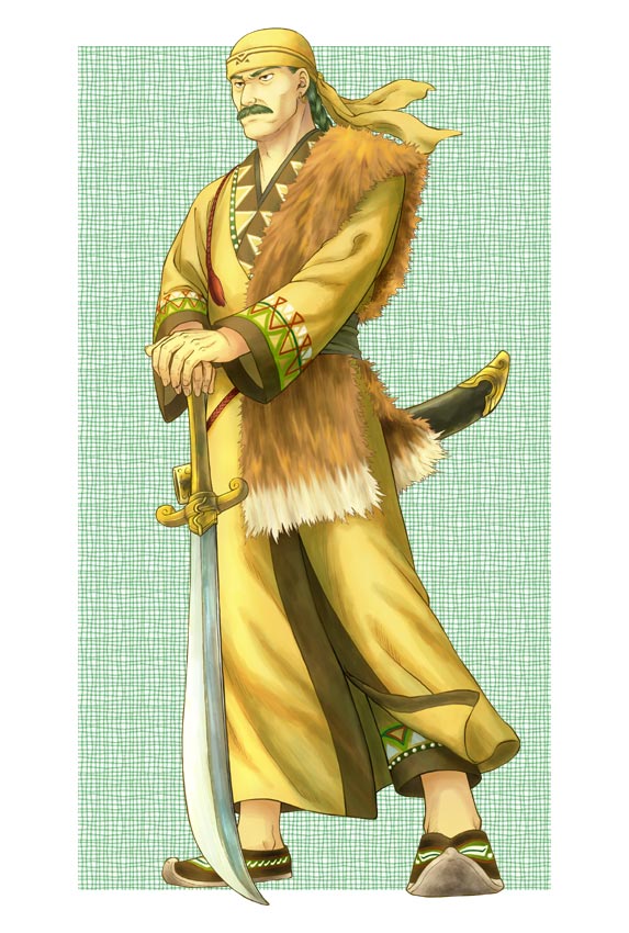 1boy, bandana, braid, dayan_(fire_emblem), facial_hair, fire_emblem, fire_emblem:_the_binding_blade, green_eyes