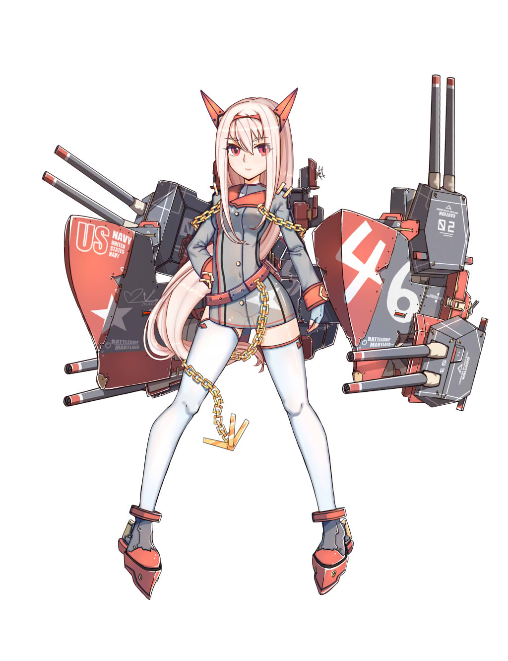 12cat, 1girl, anchor, belt, blonde_hair, breasts, chain, clothing_cutout